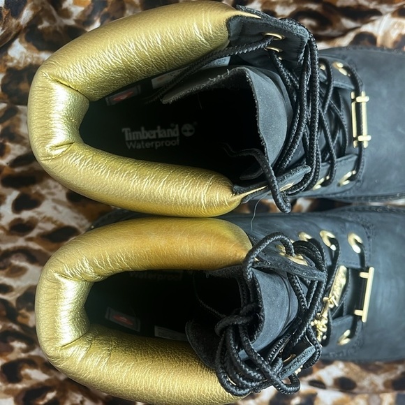 Brand New Timberland 6" Leather Black & Gold Metallic Lace Up Hiking Boots - Picture 9 of 15
